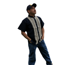 Load image into Gallery viewer, Handmade Men&#39;s Traditional Navy Blue Mexican Guayabera - Small Medium Large XL
