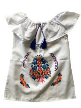 Load image into Gallery viewer, Girls Mexican Dress - Embroidered Girls Dress - Girls Mexican Fiesta Dress - White Mexican Dress - Vestiditio Bordado Artesanal
