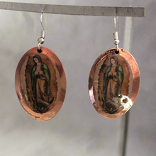 Load image into Gallery viewer, Handmade Mexican Copper Virgen de Guadalupe Earrings - Our Lady of Guadalupe
