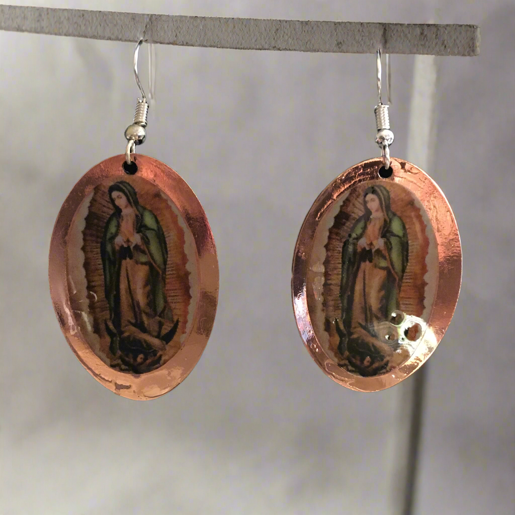 Handmade Mexican Copper Virgen de Guadalupe Earrings - Our Lady of Guadalupe