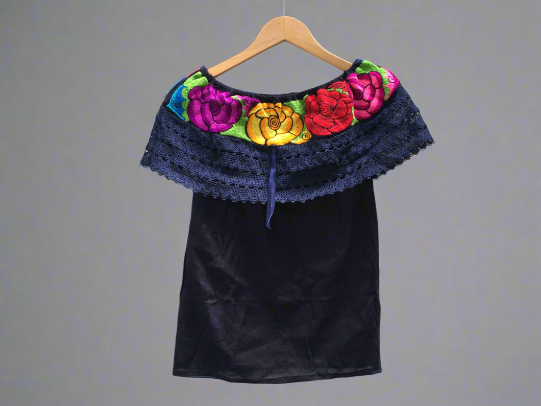 Handmade Womens Embroidered Mexican Blouse - Medium - Off the Shoulder Blouse