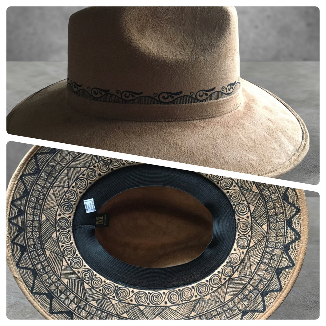 Handmade Mexican Mexican Sombrero Hat - Hand Painted Faux Suede - Artesanal