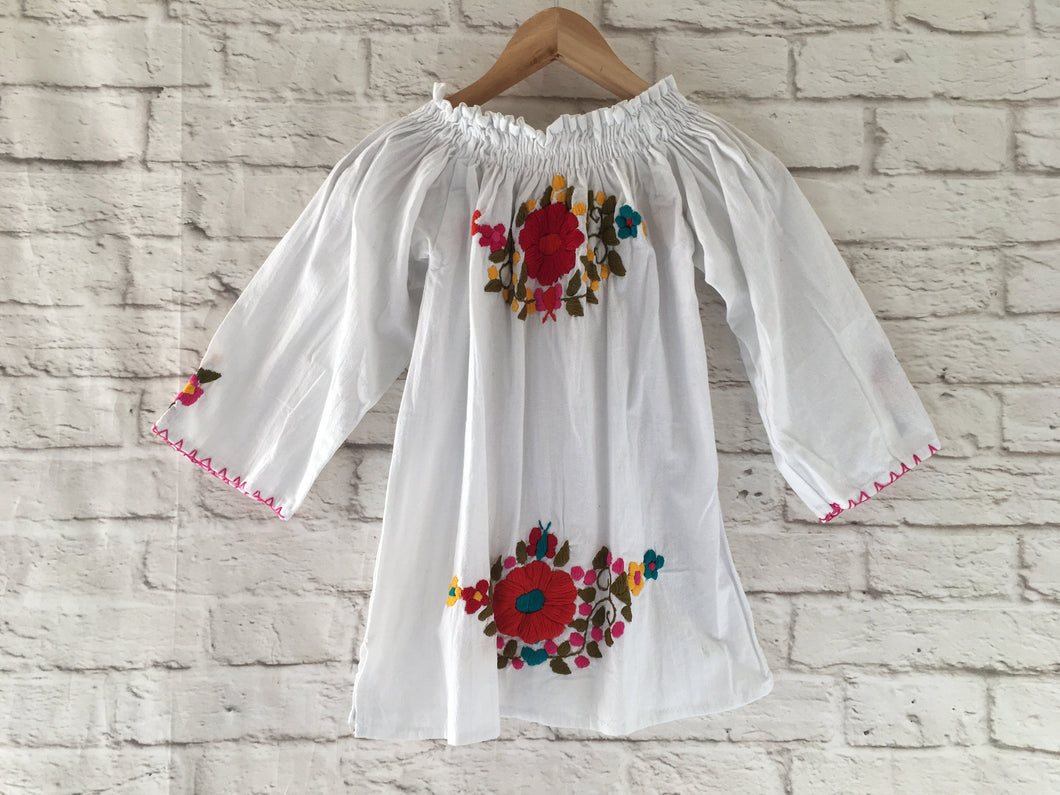 Women's Handmade Off the Shoulder Hand Embroidered Floral Mexican Blouse - Size Small - Traditional Mexican Top - Blusa Artesanal Mexiana