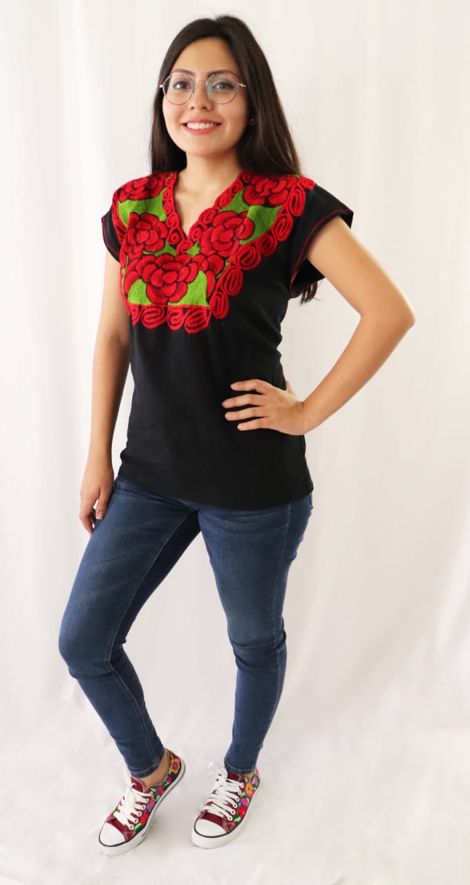 Women's Handmade Embroidered Mexican Zinacantan Blouse - Sizes Medium Large XL