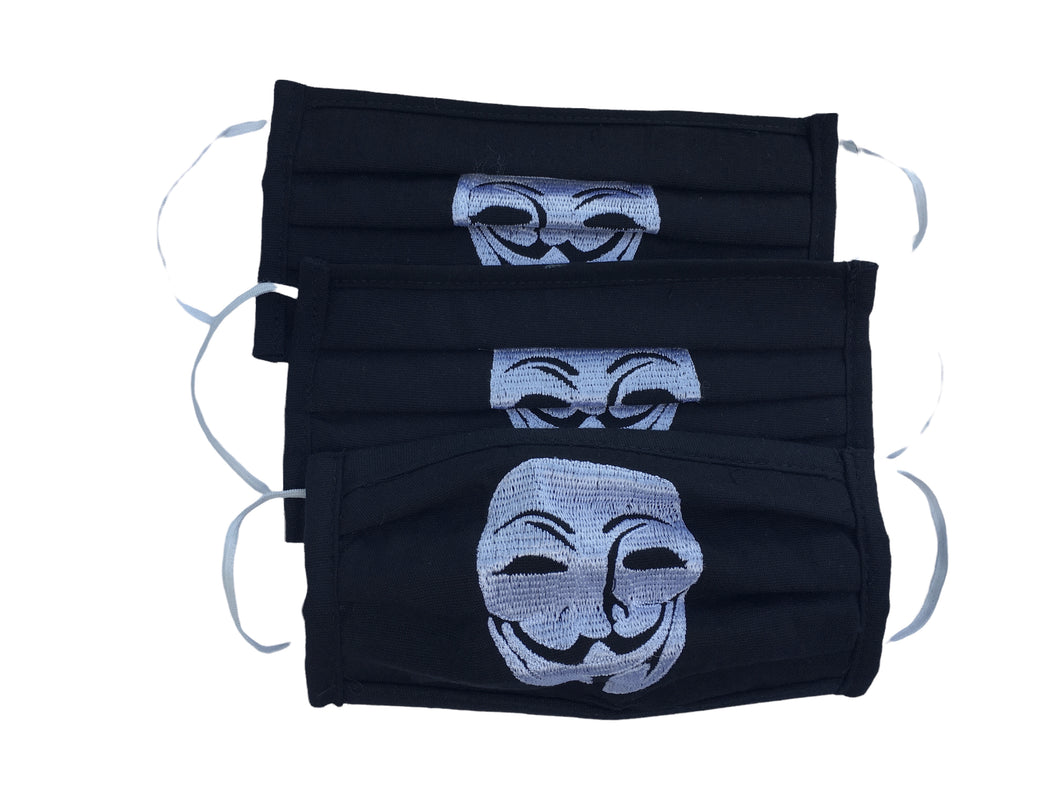 3 Pack of Handmade Mexican Embroidered Fabric Face Masks - Anonymous Mask