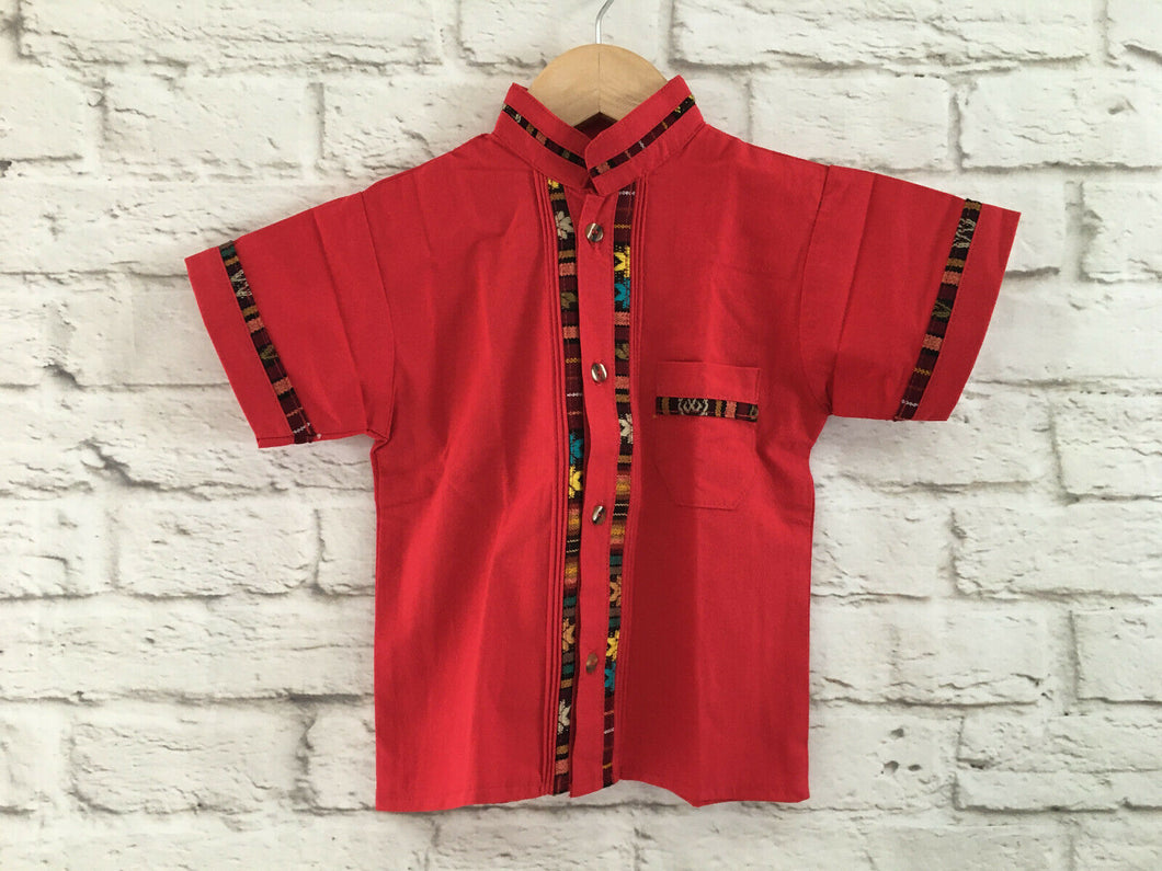 Boy's Traditional Handmade Mexican Guayabera Shirt - Red