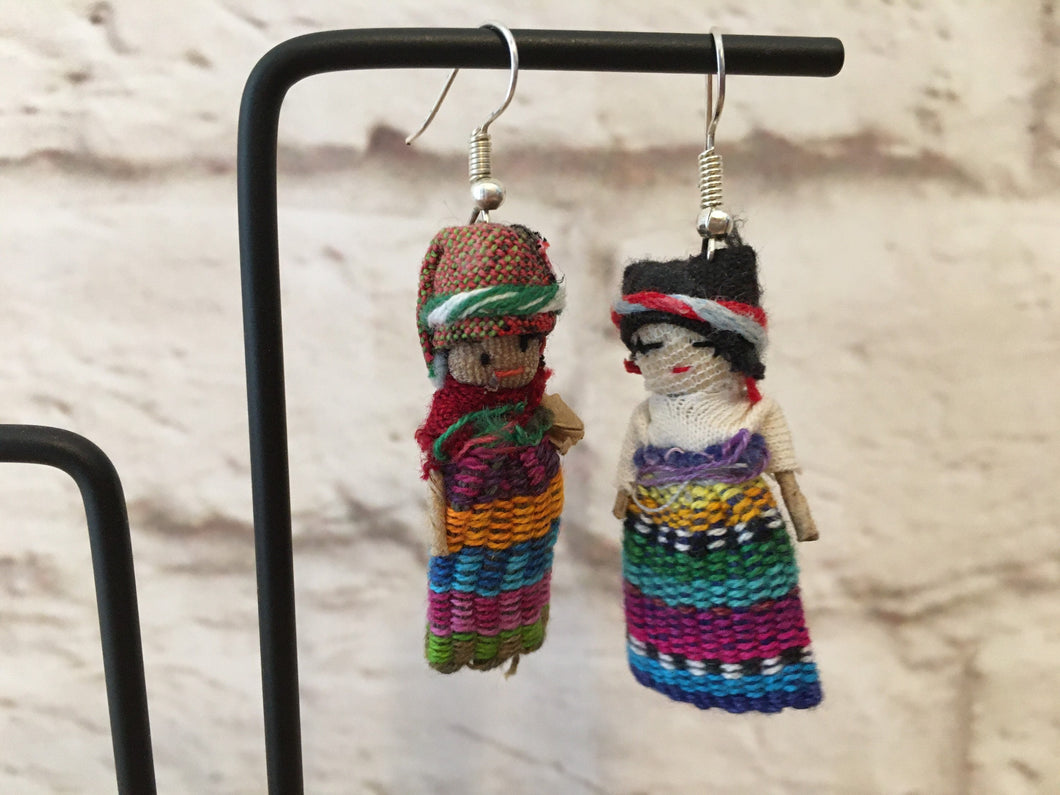 Handmade Mexican Worry Doll Earrings - Fabric Earrings - Aretes de Muñecas - Bohemian Jewelry - Gift for Her - Mexican Folk Art Crafts