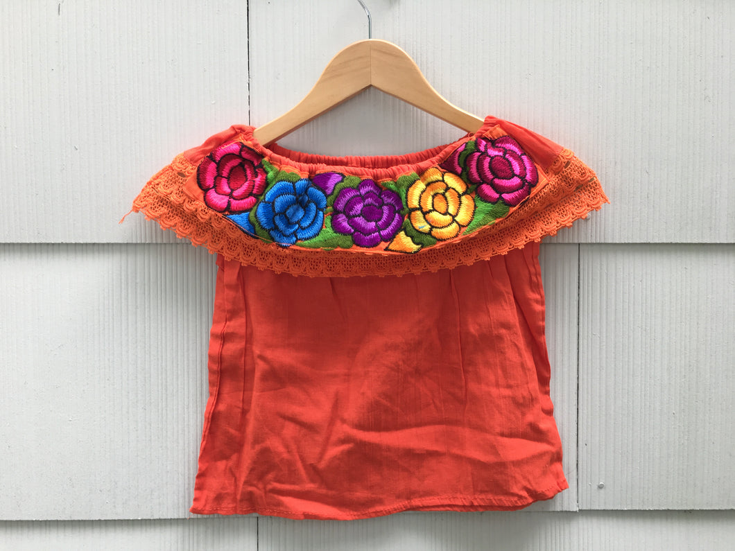 Handmade Girls Embroidered Mexican Blouse - Size 4 - Off the Shoulder Blouse