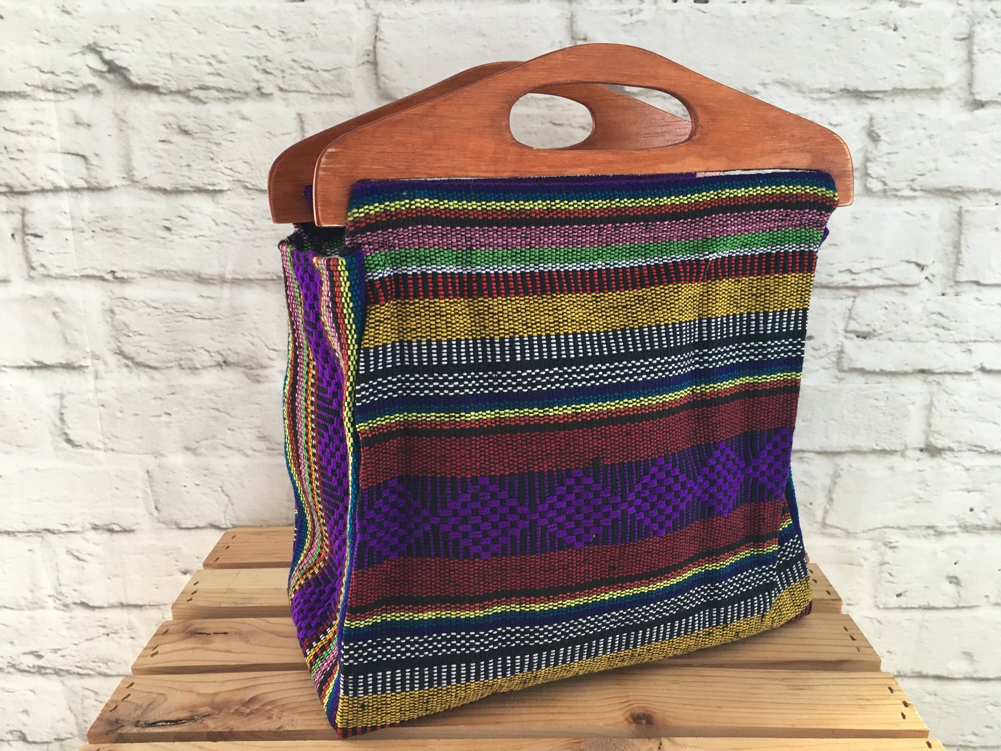American wool market bag handmade natural medium brown