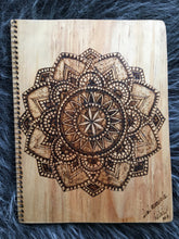 Load image into Gallery viewer, Mexican Wood Notebook - Pyrography Notebook - Wood Journal - Mexican Journal - Mayan Art - Mexican Folk Art - Tribal Journal - Gift Ideas
