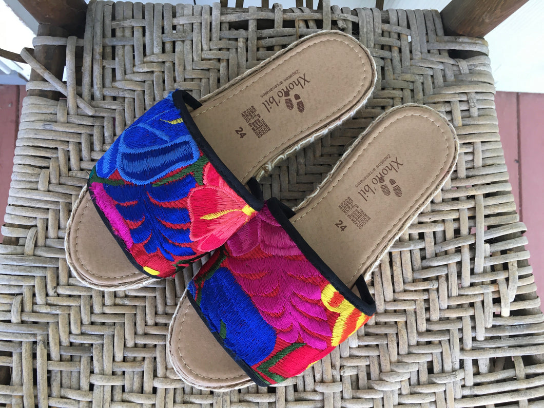 Handmade Mexican Embroidered Slide Sandals - Zapatos Artesanos - Size Womens 7