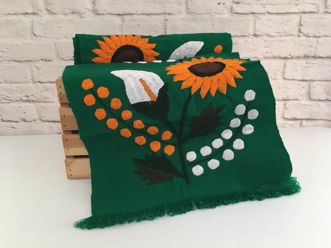 Handmade Mexican Hand Embroidered Sunflower Table Runner - Camino de Mesa