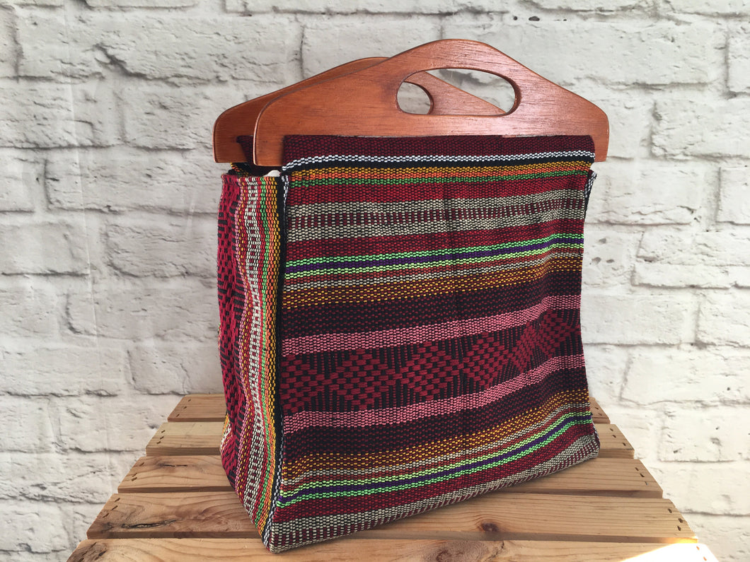 Handmade Woven Mexican Handbag Purse Tote Bag with Wood Handles - Bohemian Boho Hippie Handbag Purse - Bolsa Mexicana