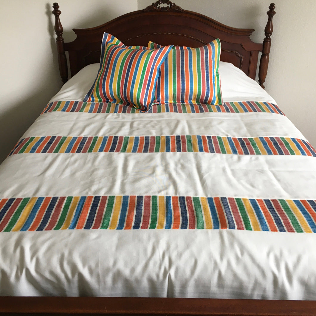 Handmade Hand Woven Mexican Bedspread & Throw Pillow Set - Queen or King Size Bed - Mexican Textiles and Home Decor - Juego de Sobre Cama