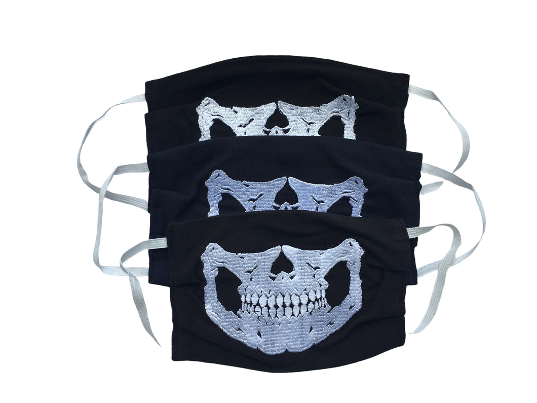 3 Pack of Handmade Mexican Embroidered Fabric Face Masks - Skull Face Mask