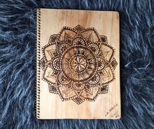 Load image into Gallery viewer, Mexican Wood Notebook - Pyrography Notebook - Wood Journal - Mexican Journal - Mayan Art - Mexican Folk Art - Tribal Journal - Gift Ideas
