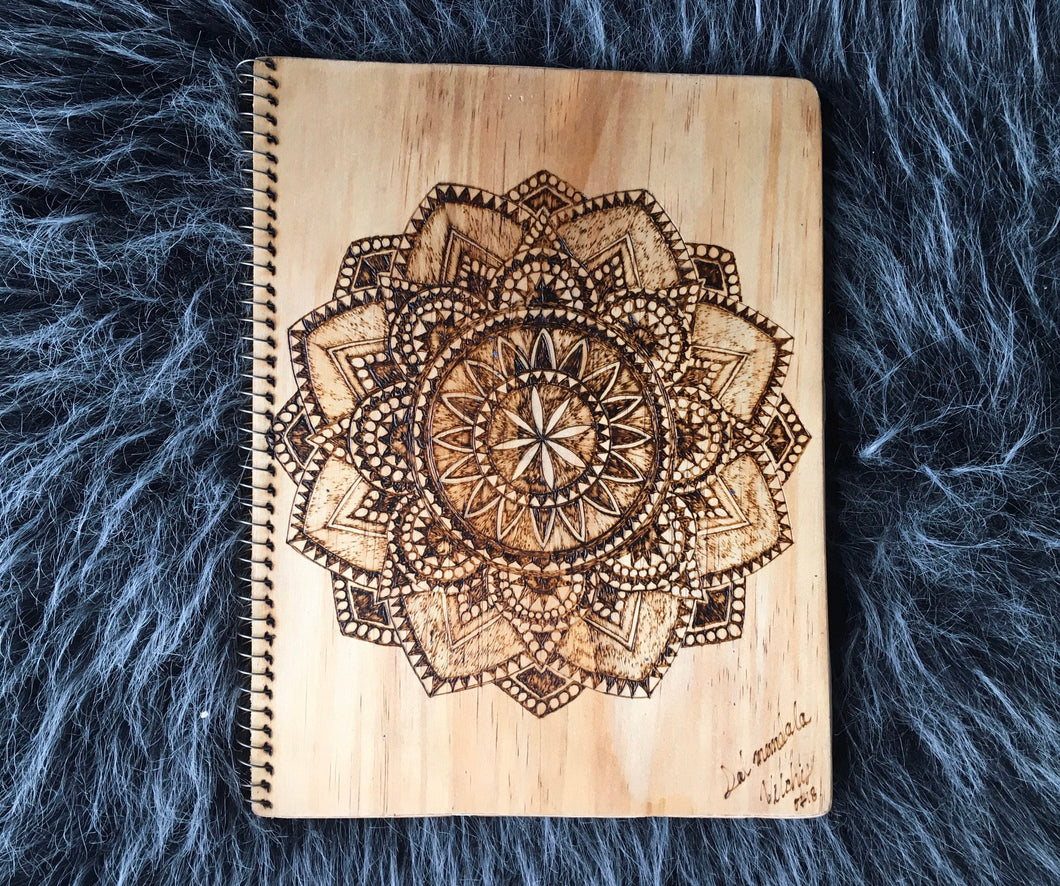 Mexican Wood Notebook - Pyrography Notebook - Wood Journal - Mexican Journal - Mayan Art - Mexican Folk Art - Tribal Journal - Gift Ideas