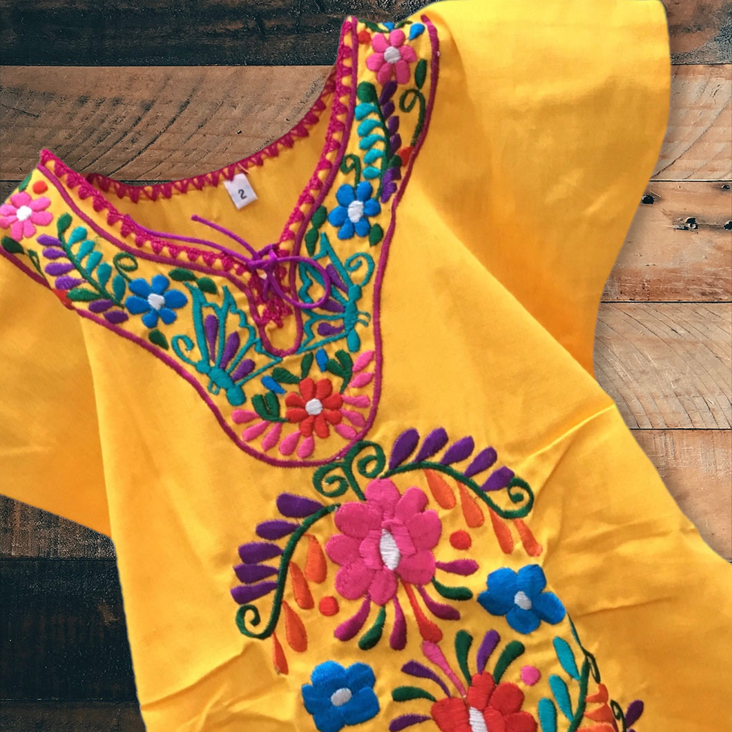Handmade Girls Embroidered Mexican Dress - Size 2