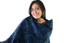 Load image into Gallery viewer, Handmade Traditional Woven Black &amp; Blue Mexican Rebozo Scarf - Shawl Wrap
