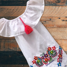 Load image into Gallery viewer, Handmade Girls Off the Shoulder Embroidered Mexican Dress - Size 4
