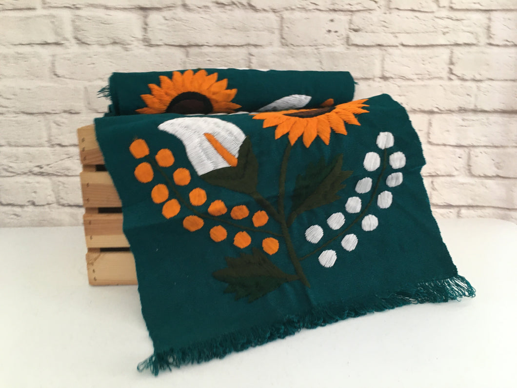 Handmade Mexican Hand Embroidered Sunflower Table Runner - Camino de Mesa