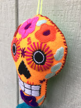 Load image into Gallery viewer, Handmade Embroidered Felt Mexican Sugar Skull Pom Pom - Dia de los Muertos
