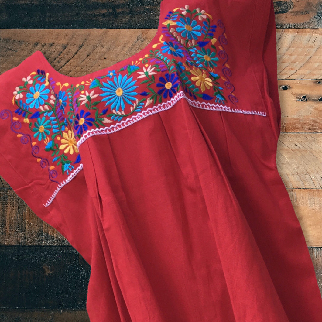 Handmade Women's Floral Embroidered Mexican Dress - Midi Dress - Size XL