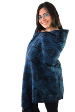 Load image into Gallery viewer, Handmade Traditional Woven Black &amp; Blue Mexican Rebozo Scarf - Shawl Wrap
