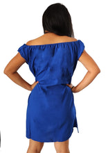 Load image into Gallery viewer, Handmade Women&#39;s Blue Embroidered Mexican Dress - Size Medium - Mexican Fiesta Dress - Vestido Bordado Mexicano - Artesanias Mexicanas
