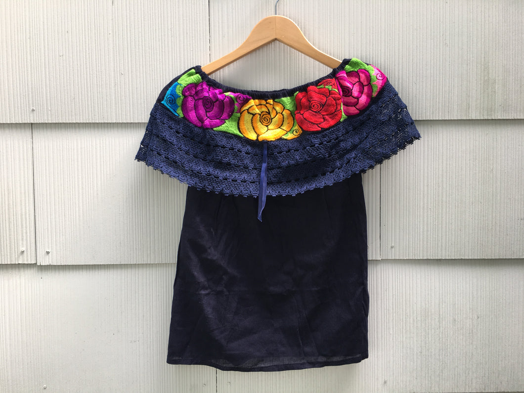 Handmade Womens Embroidered Mexican Blouse - Medium - Off the Shoulder Blouse
