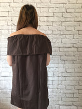 Load image into Gallery viewer, Women&#39;s Off the Shoulder Embroidered Brown Mexican Dress - Handmade in Oaxaca, Mexico - Size Medium - Mexican Fiesta - Mexican Wedding
