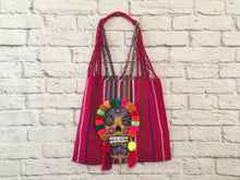 Load image into Gallery viewer, Handmade Embroidered Mexican Sugar Skull Tote Bag - Hand Woven Cotton Bag - Dia de los Muertos Tote Bag - Catrina Mexicana - Artesanias
