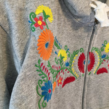 Load image into Gallery viewer, Women&#39;s Gray Floral Embroidered Mexican Sweatshirt - Embroidered Mexican Hoodie with a Zipper - Sudadera Bordada Mexicana
