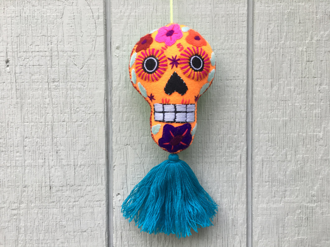Handmade Embroidered Felt Mexican Sugar Skull Pom Pom - Dia de los Muertos