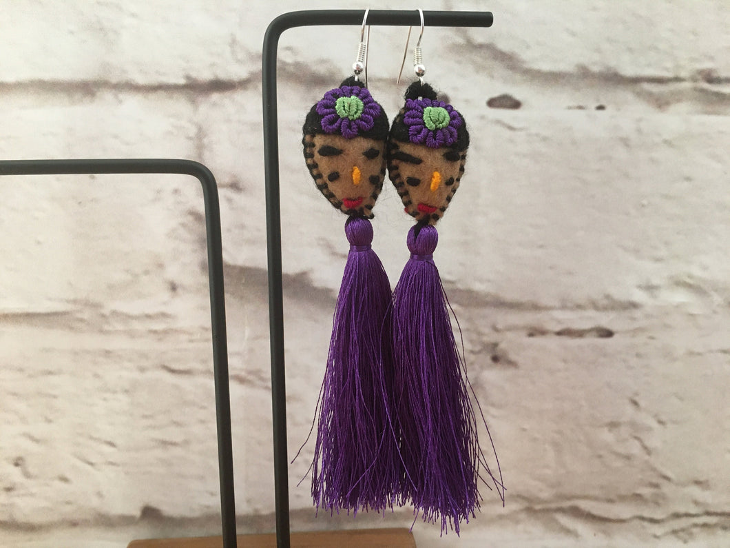 Handmade Mexican FridaTassel Earrings - Aretes de Frida Hechos a Mano en Mexico - Gift for Her - Mexican Folk Art Crafts - Mexican Jewelry