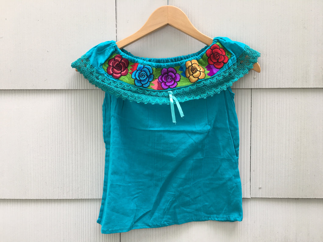 Handmade Girls Embroidered Mexican Blouse - Size 6 - Off the Shoulder Blouse