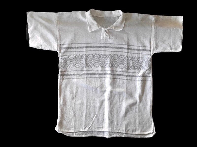 Mens White Size Medium Mexican Guayabera Shirt - Casual Polo Style