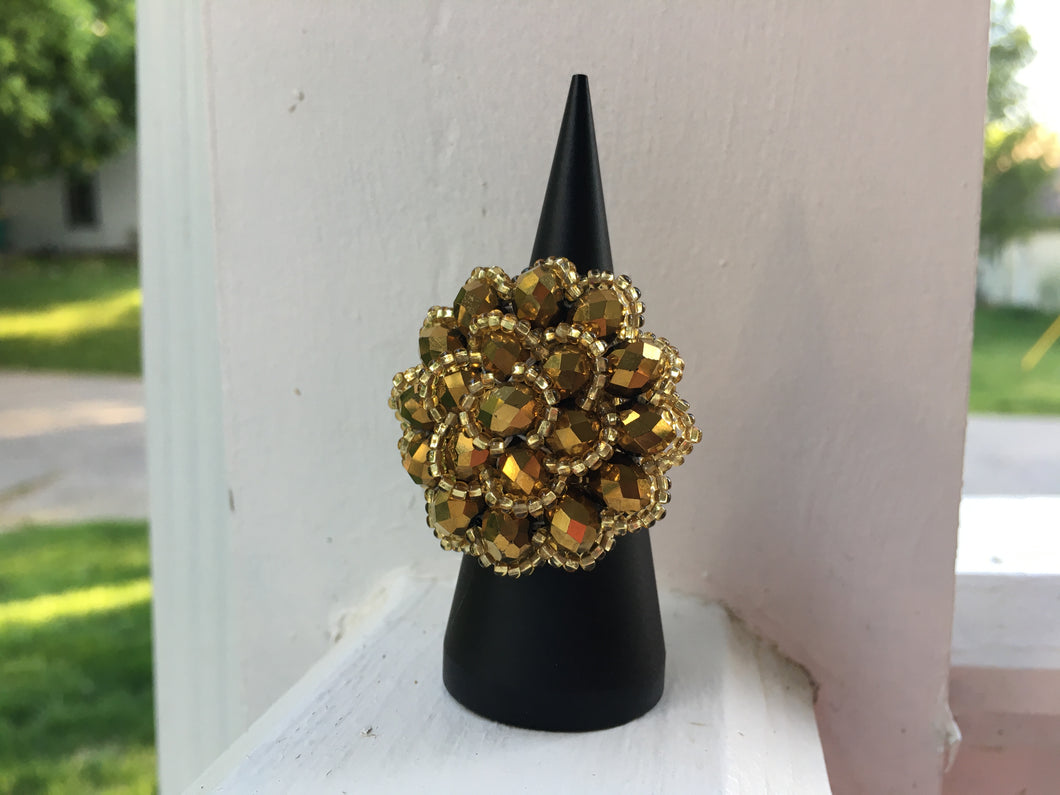 Handmade Mexican Huichol Bead Flower Ring - Anillo Mexicano - Artesanias