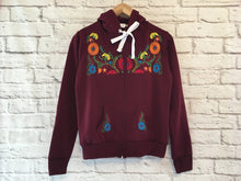 Load image into Gallery viewer, Women&#39;s Maroon Red Floral Embroidered Mexican Sweatshirt - Embroidered Mexican Hoodie with a Zipper - Sudadera Bordada Mexicana
