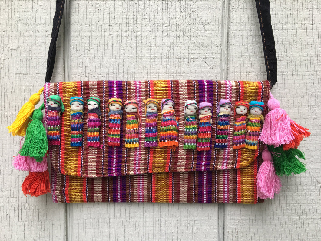 Handmade Mexican Worry Doll Cross-Body Bag Clutch Handbag Purse