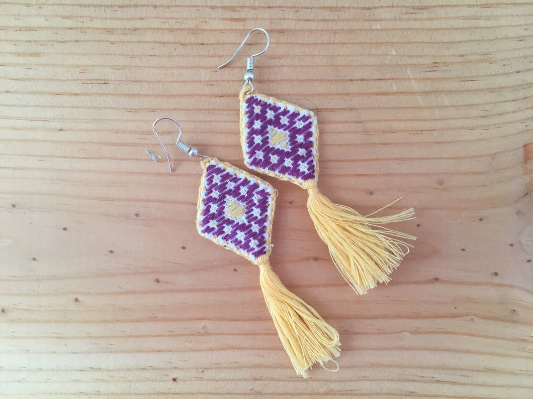 Handmade Fabric Embroidered Mexican Earrings - Chenalho Chiapas Earrings - Mexican Huipil Earrings - Aretes Mexicanos Hechos a Mano