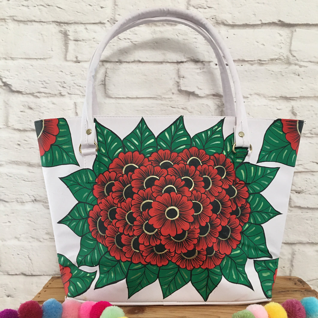 Hand Painted Mexican Purse Handbag Tote Bag - Faux Leather Bag - Bolsa Artesanal