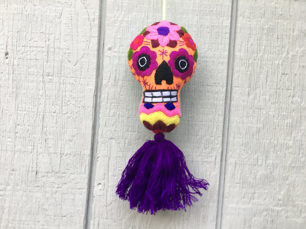 Handmade Embroidered Felt Mexican Sugar Skull Pom Pom - Dia de los Muertos