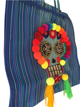 Load image into Gallery viewer, Handmade Embroidered Mesh Mexican Sugar Skull Shopping Tote Bag
