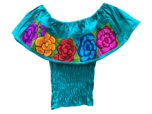 Load image into Gallery viewer, Women&#39;s Handmade Floral Embroidered Mexican Crop Top Blouse - Size Medium
