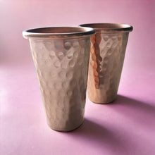 Load image into Gallery viewer, Set of 2 Handmade Hammered Mexican Copper Shot Glasses - 2oz - Tequila - Mezcal
