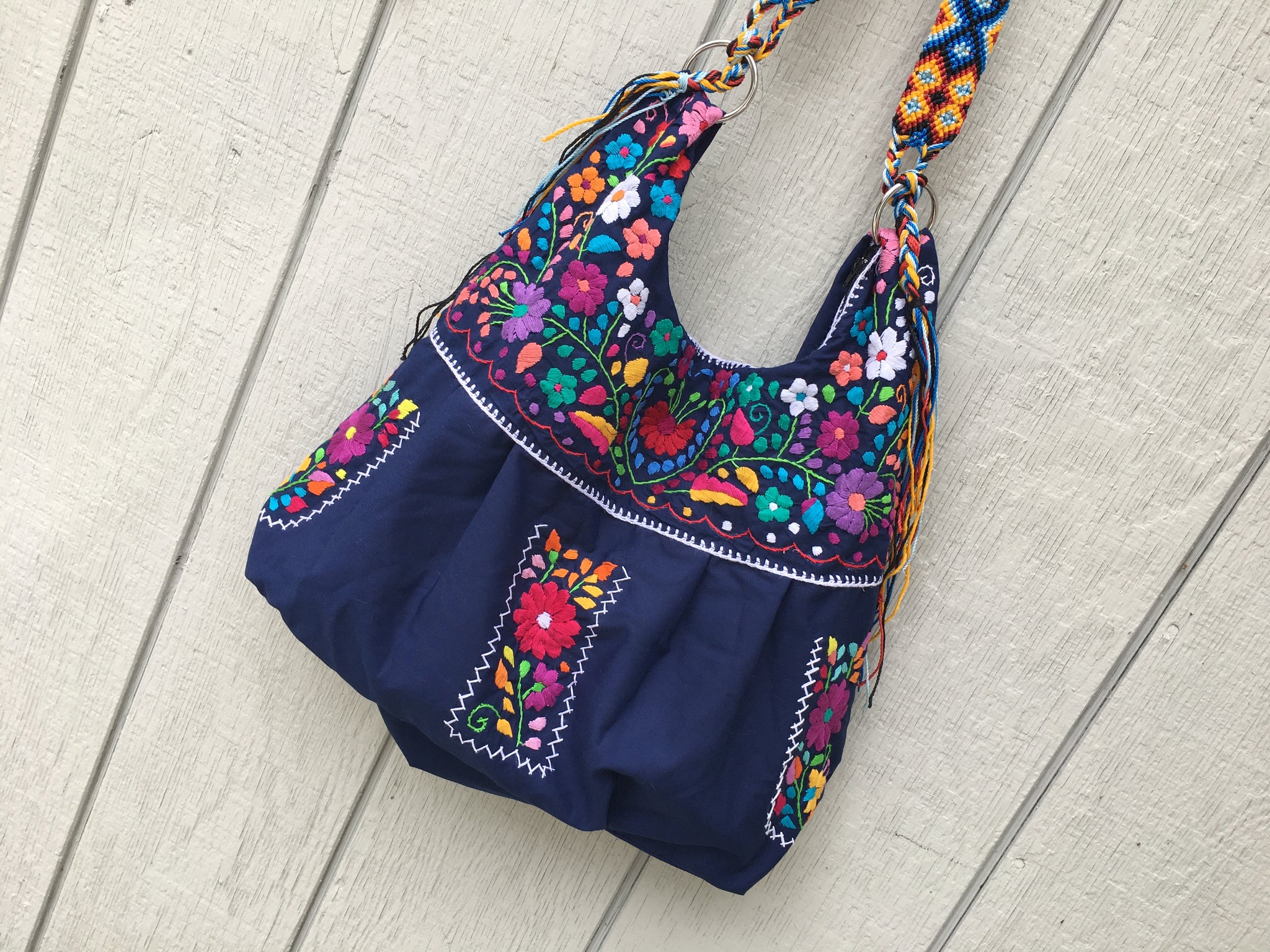 Handmade Floral Embroidered Mexican Satchel Morral Bag - Bolsa buy Bordada Mexicana