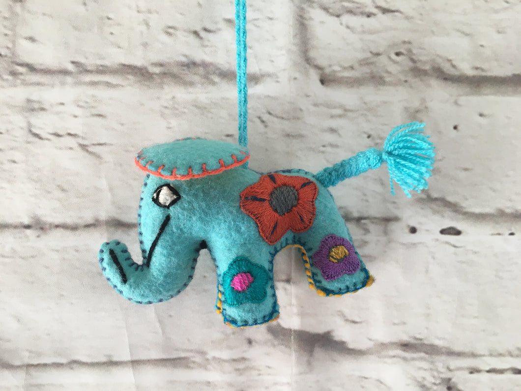 Handmade Hand Embroidered Mexican Felt Elephant Pom Pom